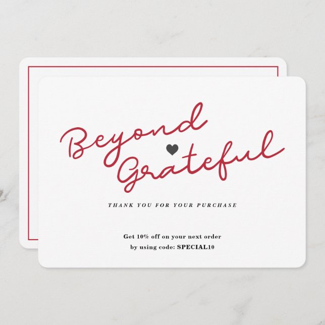 Simple Script with Heart - Business Thank You Card (Front/Back)