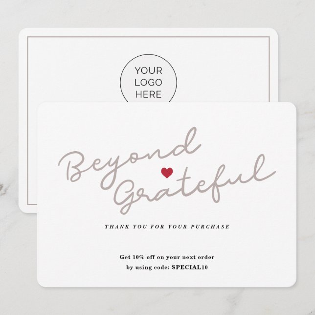 Simple Script with Heart - Business Thank You Card (Front/Back)