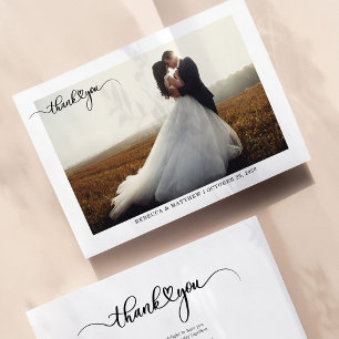 Simple Script with Heart Wedding Photo Thank You Card