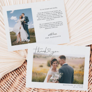 Simple Script with Heart Wedding Photo Thank You Card