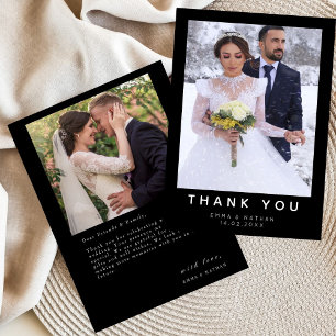 Simple Script with Heart Wedding Photo  Thank You Card