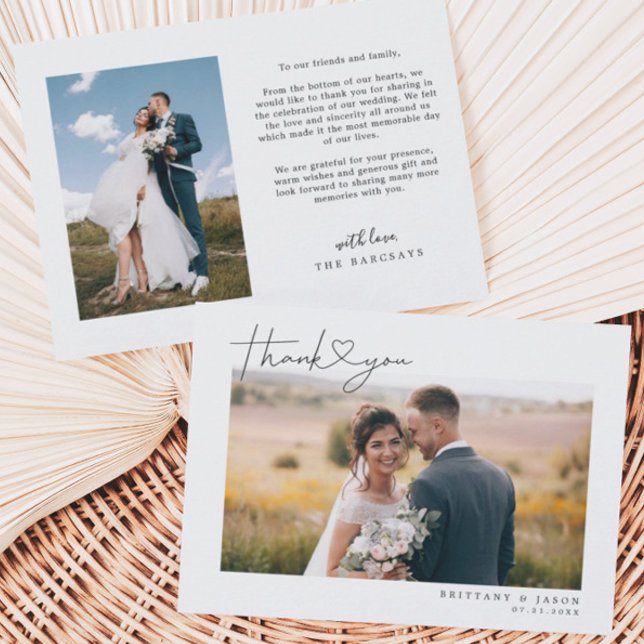 Simple Script with Heart Wedding Photo Thank You Card (Creator Uploaded)