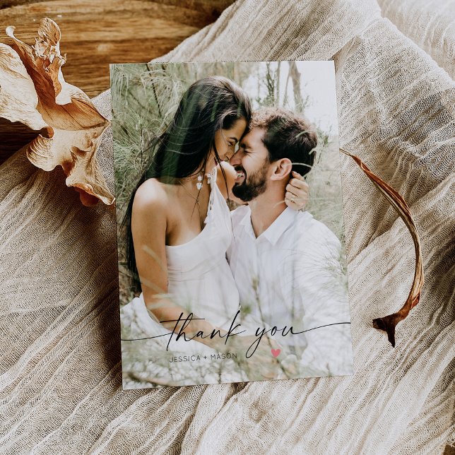 Simple Script with Heart Wedding Photo Thank You Postcard (Creator Uploaded)
