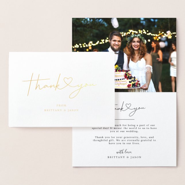 Simple Script with Heart Wedding Thank You Photo Foil Card (Display)