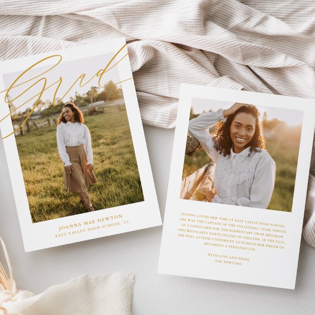 Simple Script Yellow Photo Graduation Announcement (Creator Uploaded)