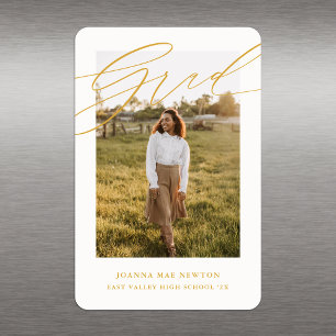 Simple Script Yellow Photo Graduation Announcement Magnet
