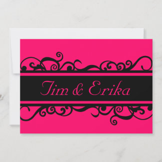Simple scroll black and pink wedding invitation