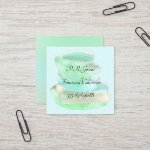 Simple Sea Glass Green Square Business Cards