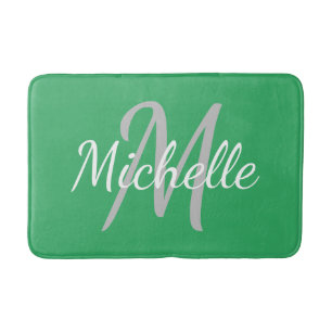 Simple sea green Bold Typography & Name Monogram Bath Mat