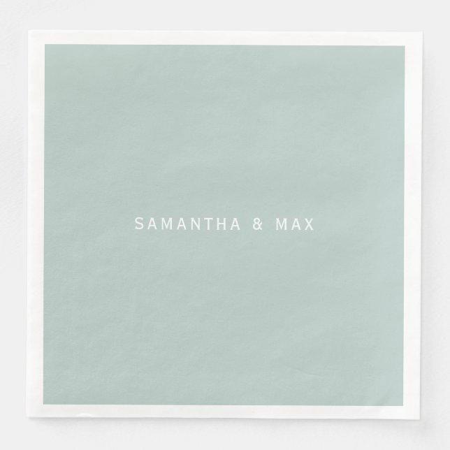 Simple Seafoam Couple Names Modern Dinner Napkin (Front)