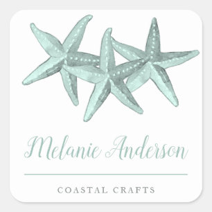 Simple Seaglass Watercolor Starfish Coastal Crafts Square Sticker