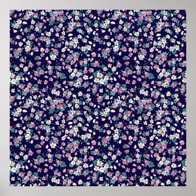 Simple seamless floral pattern with bright colorfu poster (Front)