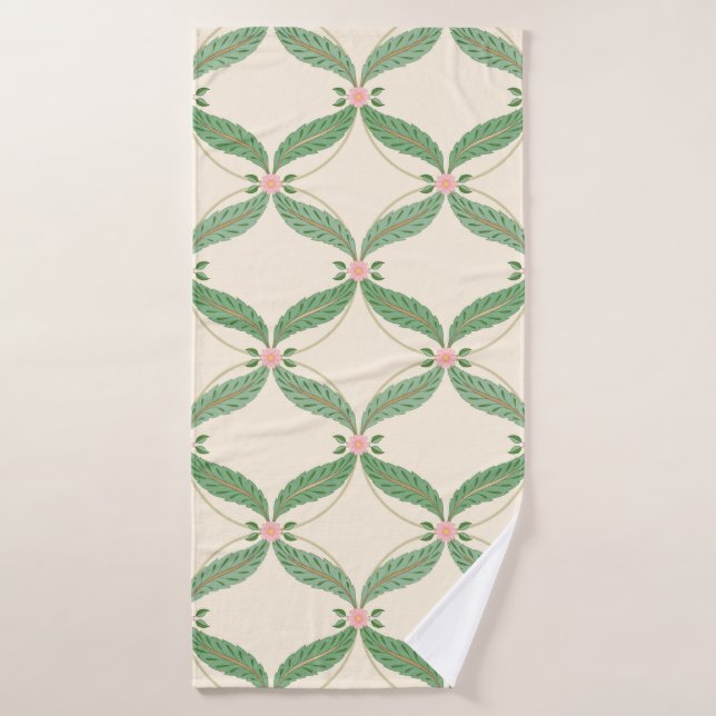 Simple seamless pattern. Grid of leaves and flower Bath Towel (Bath Towel)