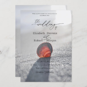 Simple Seashell On The Beach Wedding Invitation