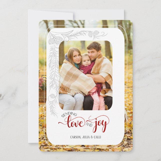 SImple Sending Love and Joy Holiday Single Photo Card (Front)