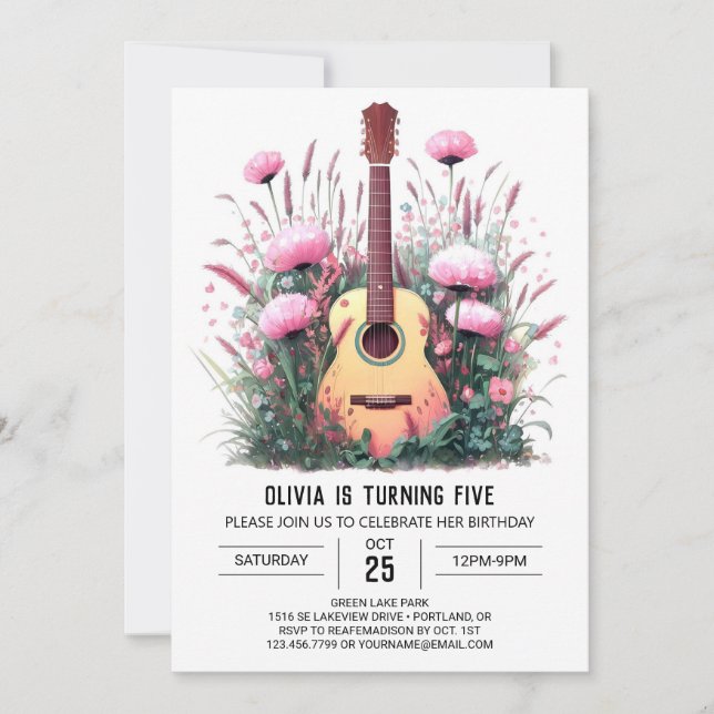 Simple Serenade Guitar Birthday Invitation (Front)