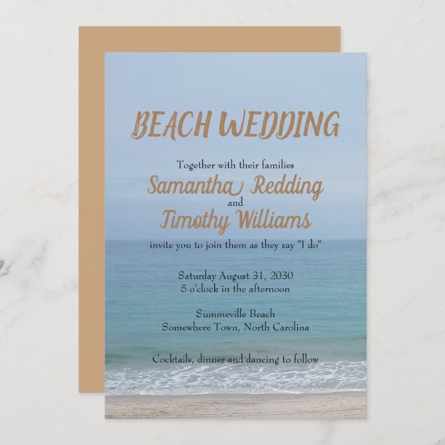 Simple Serene Ocean Beach Wedding Invitation (Front/Back)