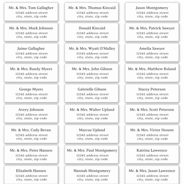 Simple Serif Guest Address Labels (Front)