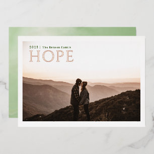 Simple Serif HOPE Green Watercolor Real Foil Holiday Card