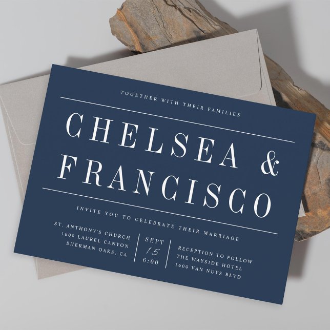 Simple Serif Modern Typography Navy Blue Wedding Invitation (Creator Uploaded)