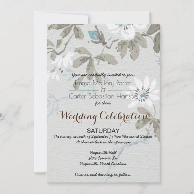Simple Shabby Chic Floral Wedding Invitation (Front)