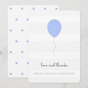 Simple Shabby Chic Grey and Blue Balloon Birthday Thank You Card