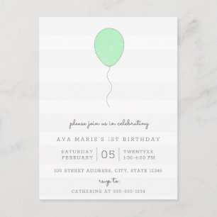Simple Shabby Chic Grey and Green Balloon Birthday Postcard