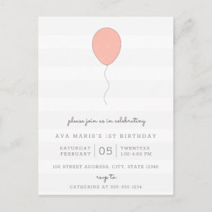 Simple Shabby Chic Grey and Pink Balloon Birthday Postcard