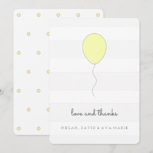Simple Shabby Chic Grey & Yellow Balloon Birthday Thank You Card