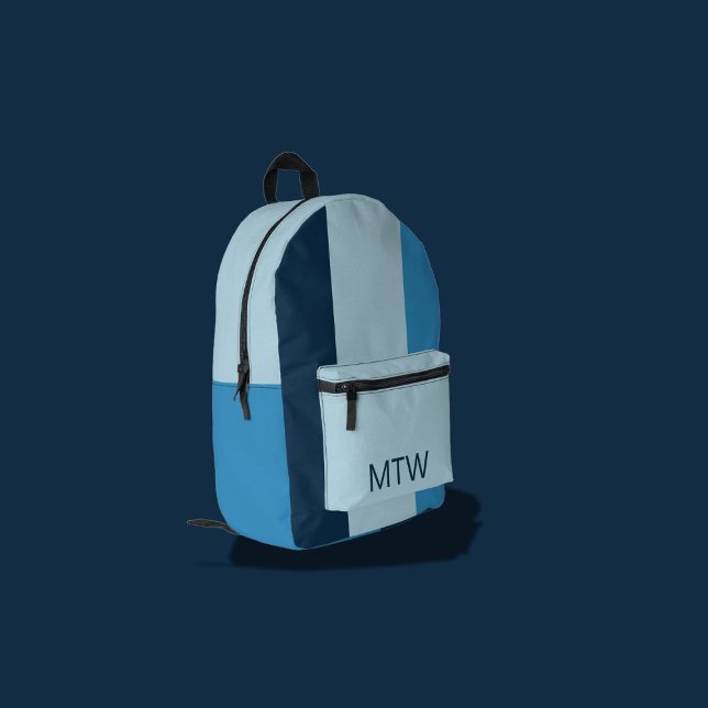 Simple Shades of Blue Vertical Stripes Monogram Printed Backpack (Creator Uploaded)