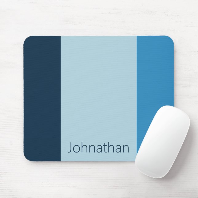 Simple Shades of Blue Vertical Stripes Name Mouse Mat (With Mouse)