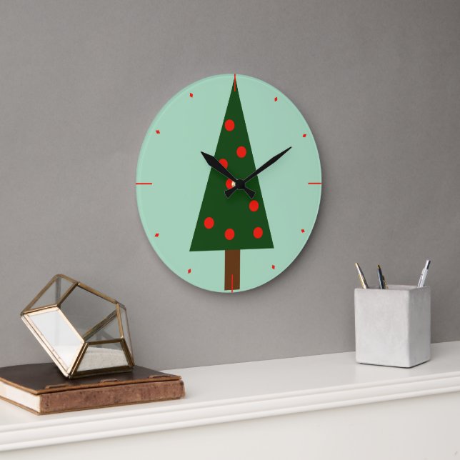 Simple Shapes Christmas Tree Large Clock (Office)