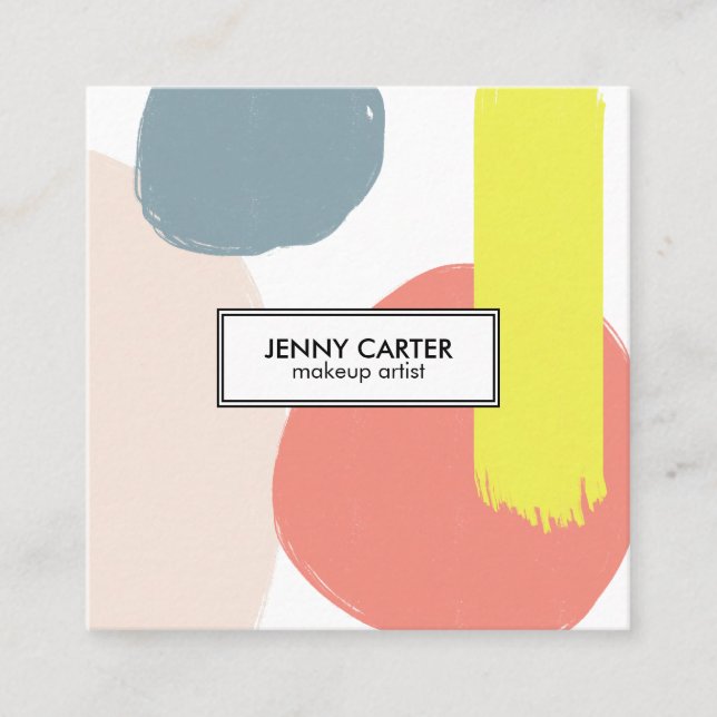 Simple Shapes Minimalist Cool Lime Pink Square Business Card (Front)