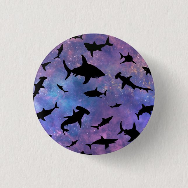 Simple shark fish jaws whale ocean galaxy pattern 3 cm round badge (Front)