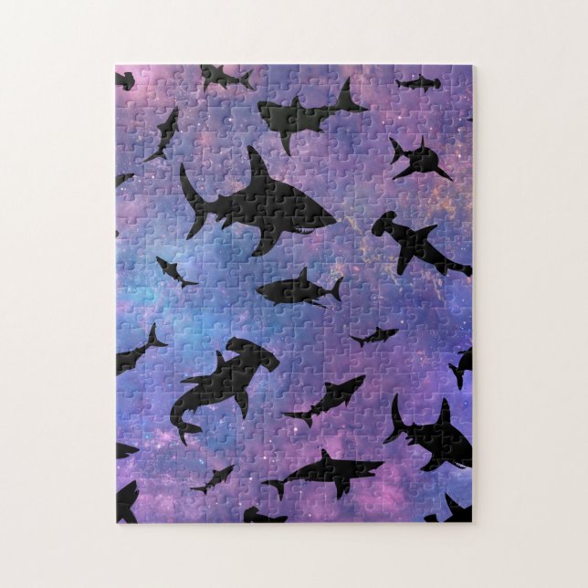 Simple shark fish jaws whale ocean galaxy pattern jigsaw puzzle (Vertical)