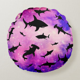 Simple shark fish jaws whale ocean galaxy pattern round cushion