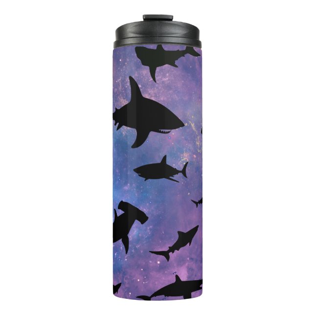 Simple shark fish jaws whale ocean galaxy pattern thermal tumbler (Front)