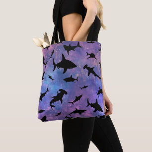 Simple shark fish jaws whale ocean galaxy pattern tote bag
