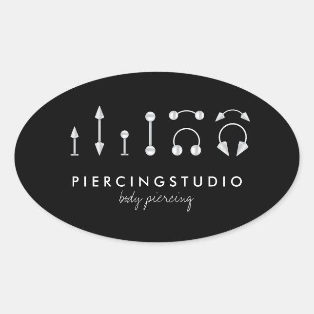 Simple Sharp Piercing Tattoo Studio Black Oval Sticker (Front)