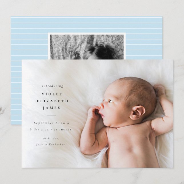 Simple Side Birth Announcement Blue (Front/Back)