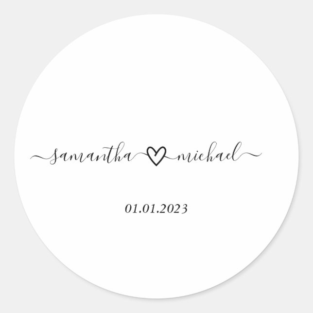 Simple Signature Name Couple Valentine Wedding Classic Round Sticker (Front)