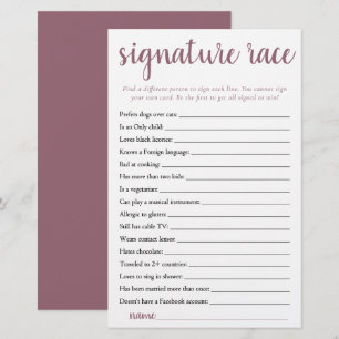 Simple Signature Race Mauve Pink Game Card