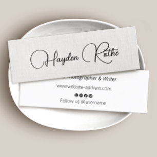 Simple Signature Script Beige Faux Linen Mini Business Card