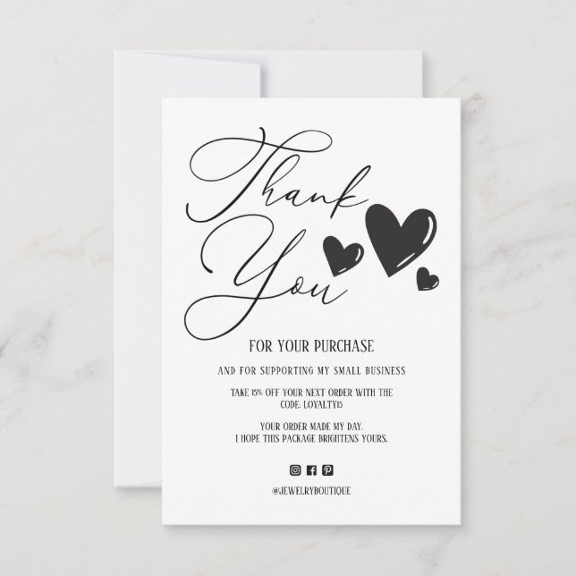 Simple Signature Script Hearts Order Thank You Card (Front)