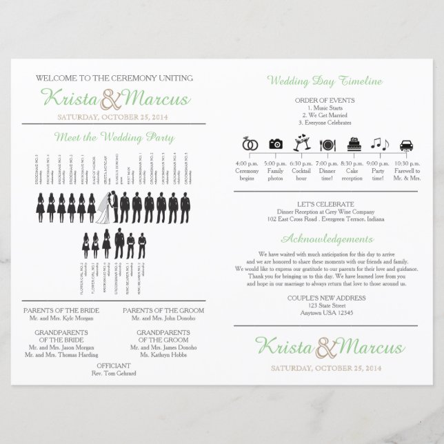 Simple Silhouettes Wedding Program Fan (Front)
