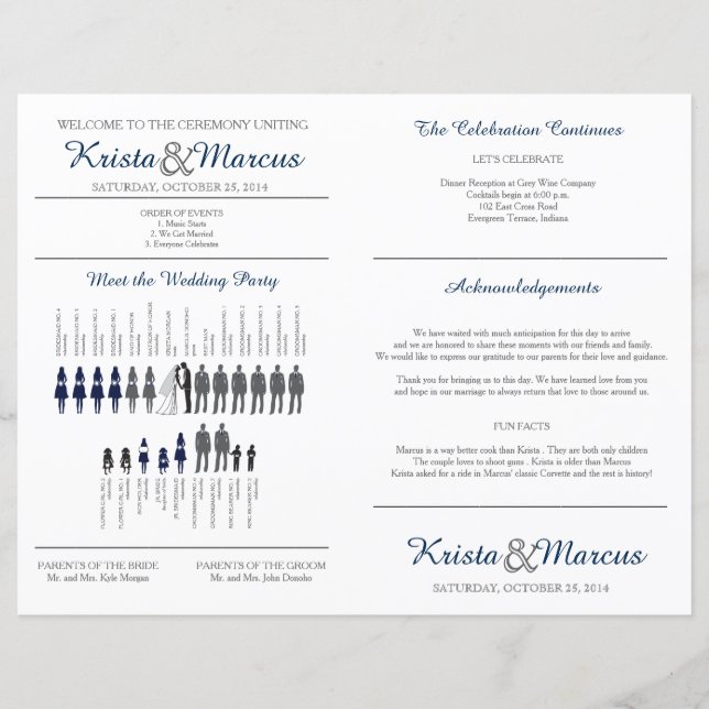 Simple Silhouettes Wedding Program Fan (Front)