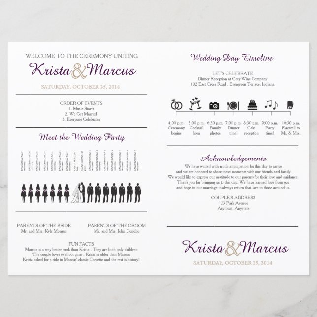 Simple Silhouettes Wedding Program Fan (Front)