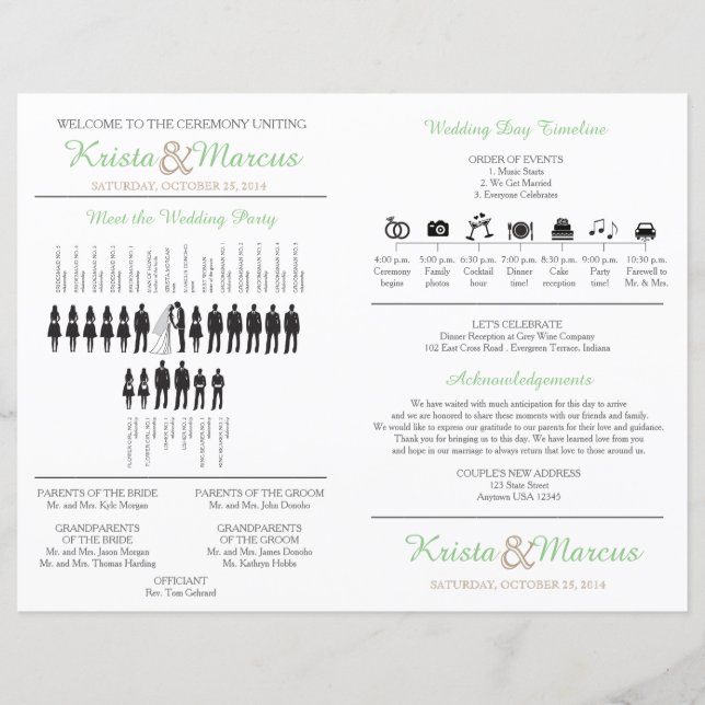 Simple Silhouettes Wedding Program Fan (Front)