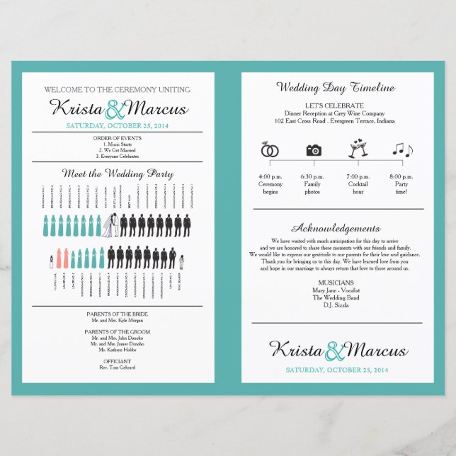 Simple Silhouettes Wedding Program Fan (Front)