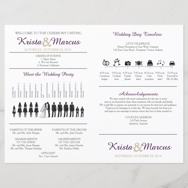 Simple Silhouettes Wedding Program Fan (Front)
